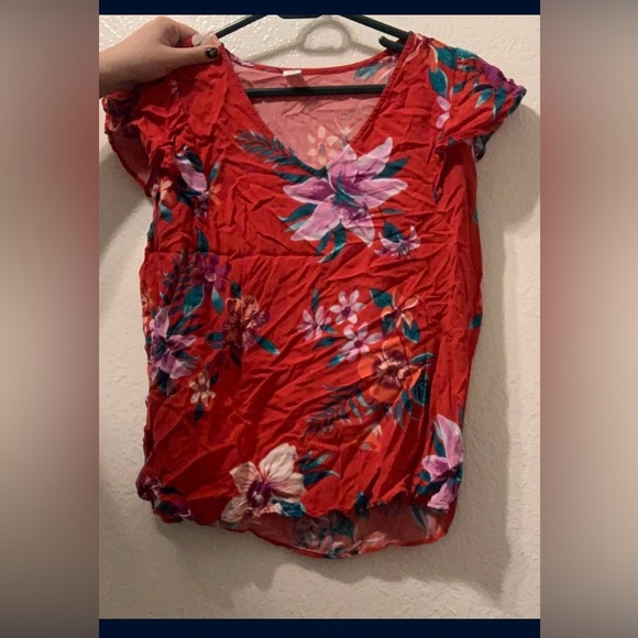 Old navy red blouse with tropical flowers short sleeve - Picture 1 of 1